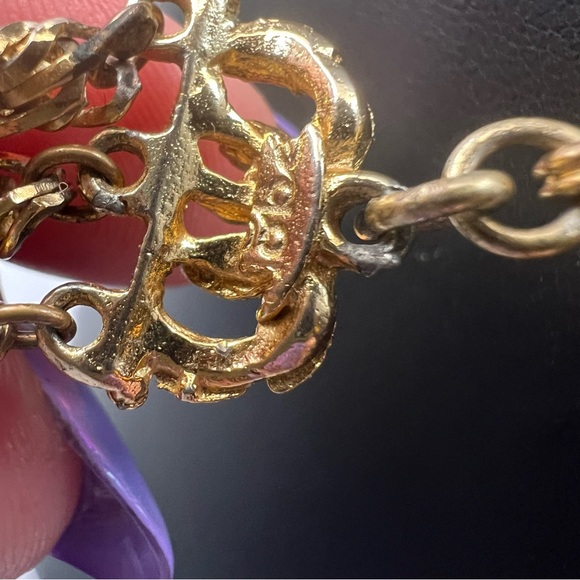 Elegant Vintage Hobe Turquoise Chevron Lucite Beaded Necklace w/ Gold Tone Chain - Picture 6 of 12